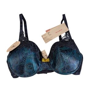 Triumph Women's Satin Peacock Blue Lace Push Up Bra 34C NWT